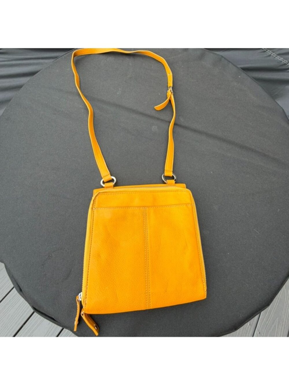 Tignanello Yellow Leather Crossbody Bag Adjustable Strap Organizer Purse - Picture 4 of 16
